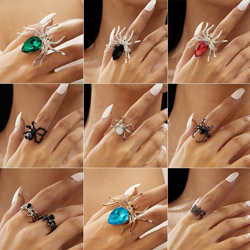 Wholesale Dark Style Halloween Personality Exaggerated Hip-Hop Spider Rings