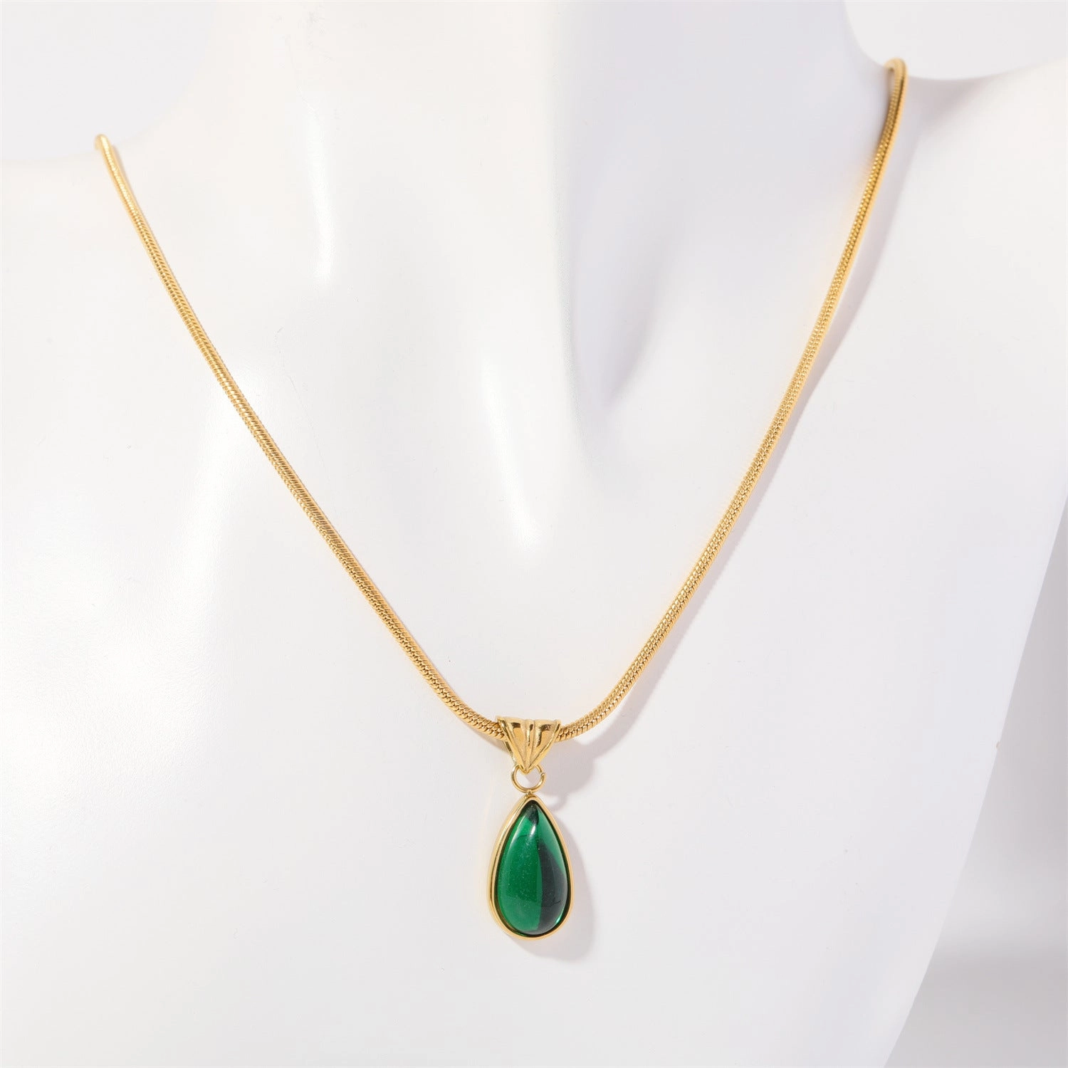 Wholesale December Birthday Stone Water Drop Titanium Steel Necklaces