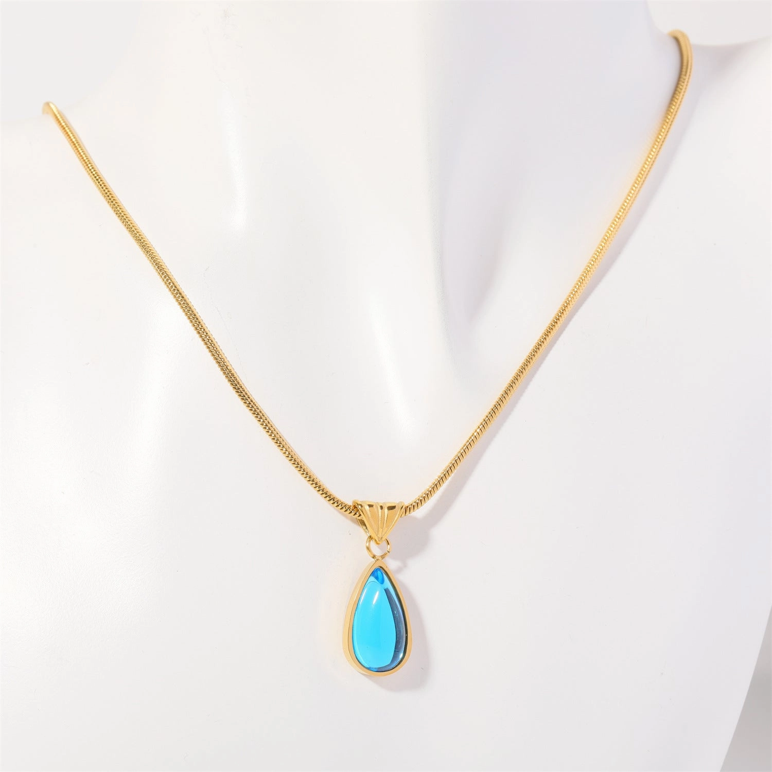 Wholesale December Birthday Stone Water Drop Titanium Steel Necklaces