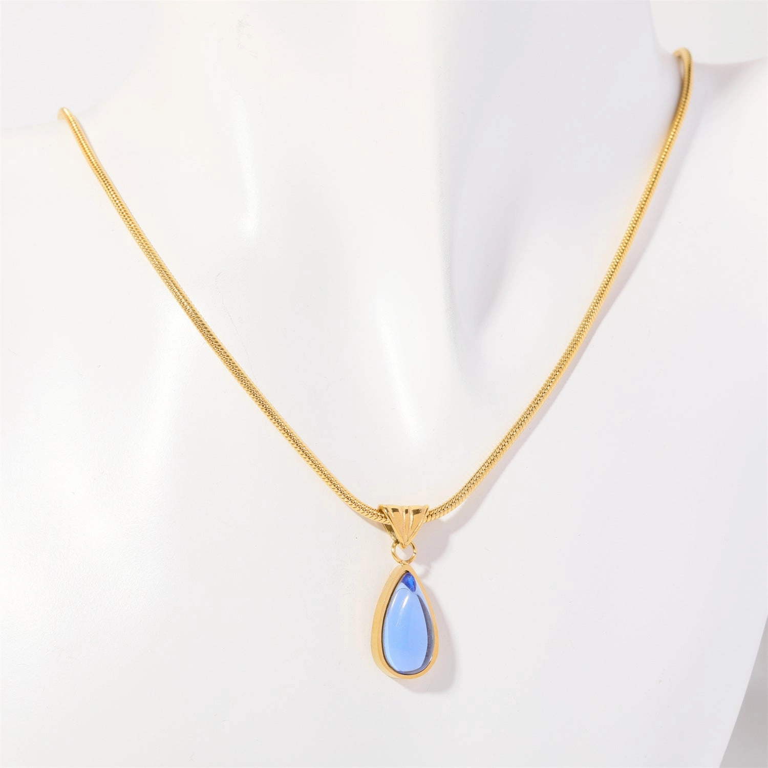 Wholesale December Birthday Stone Water Drop Titanium Steel Necklaces