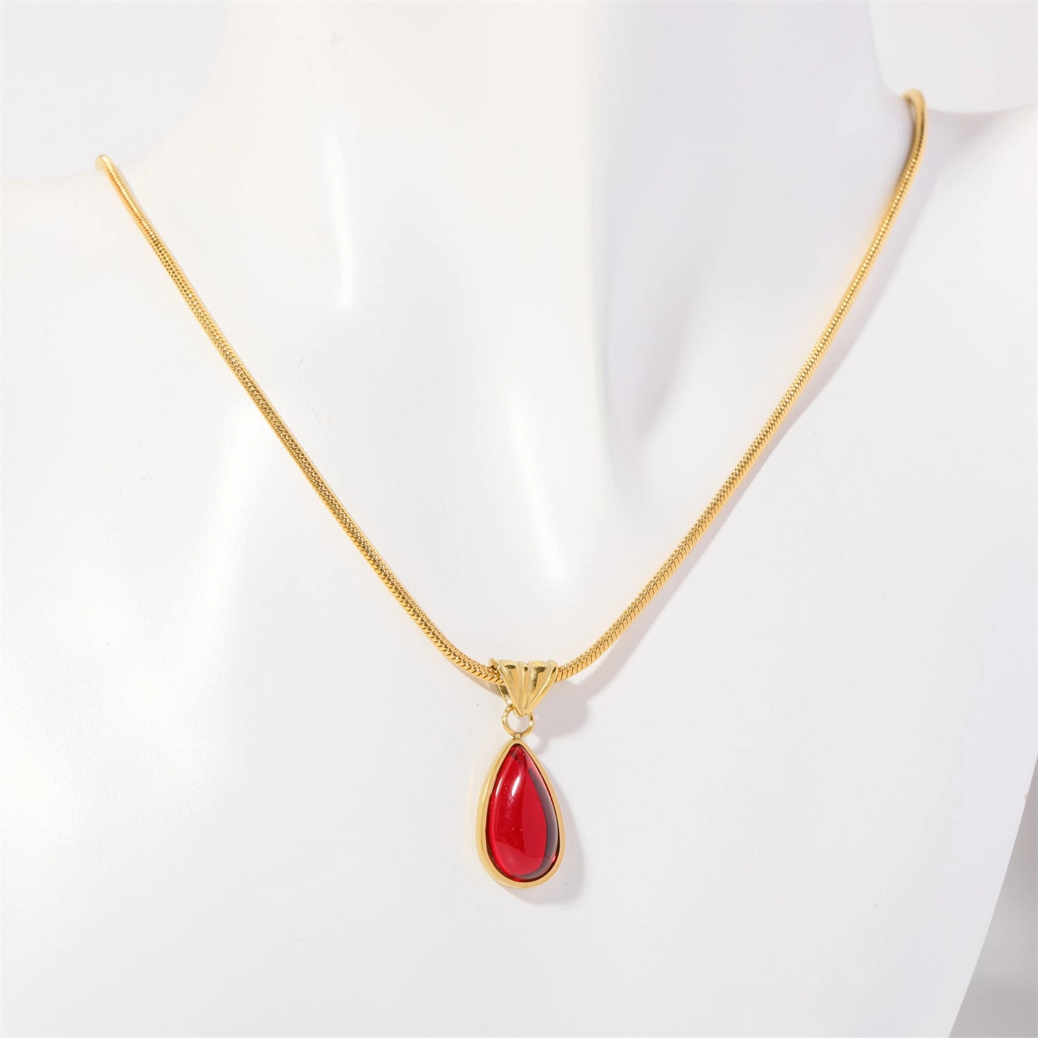 Wholesale December Birthday Stone Water Drop Titanium Steel Necklaces