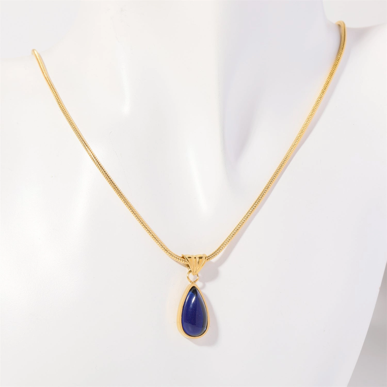Wholesale December Birthday Stone Water Drop Titanium Steel Necklaces