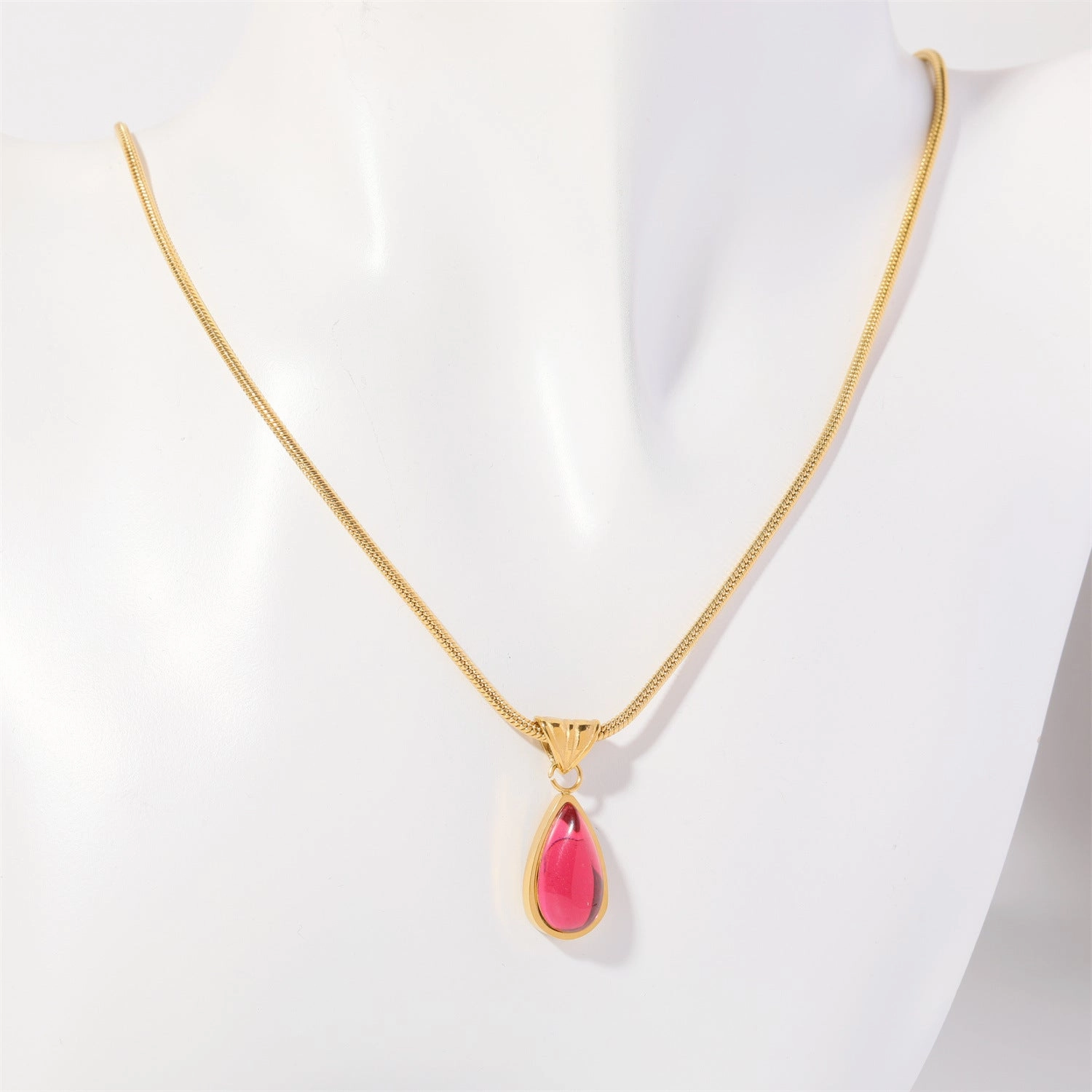 Wholesale December Birthday Stone Water Drop Titanium Steel Necklaces