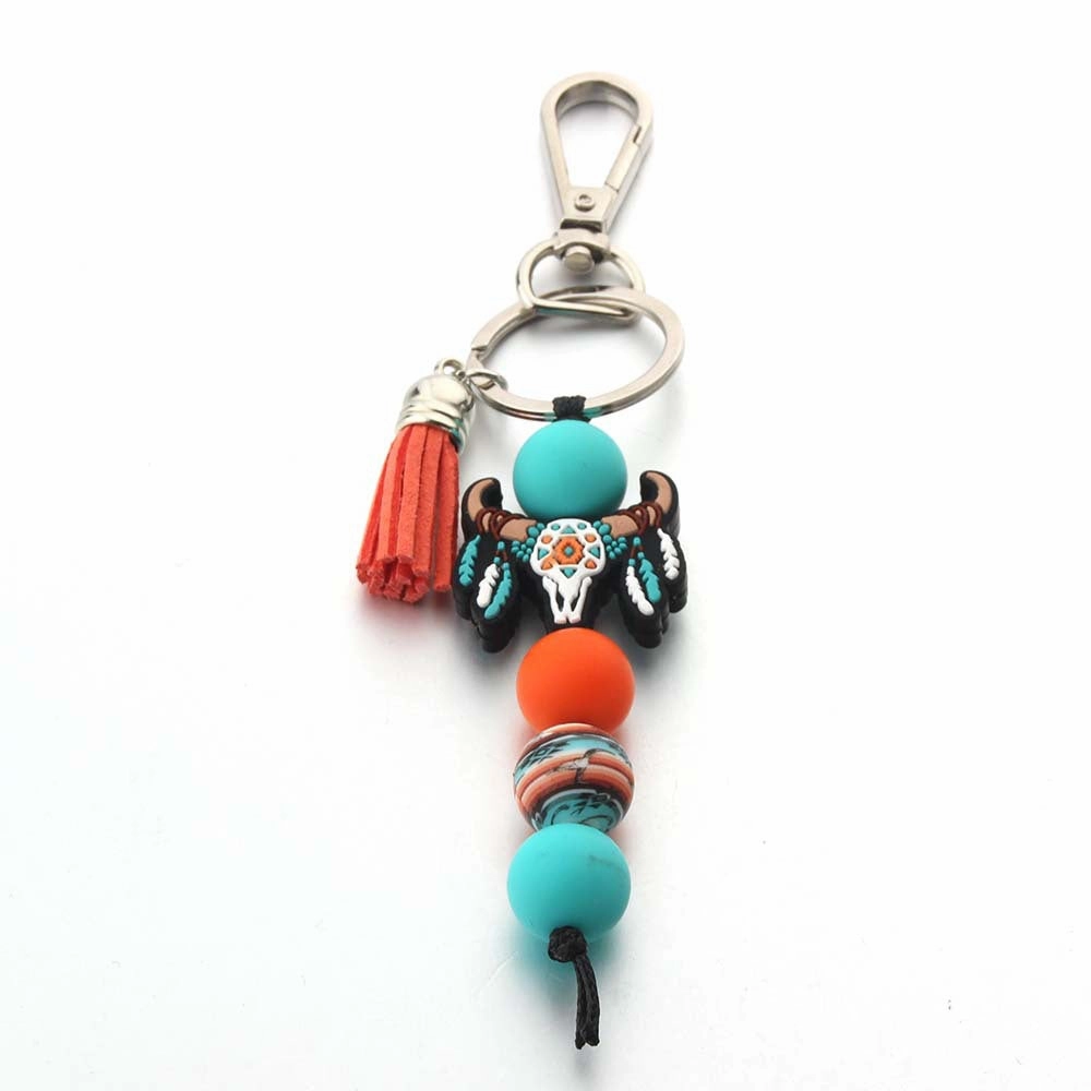 Wholesale Denim Silicone Wrist Keychain Accessories Beaded Pendant  Keychain