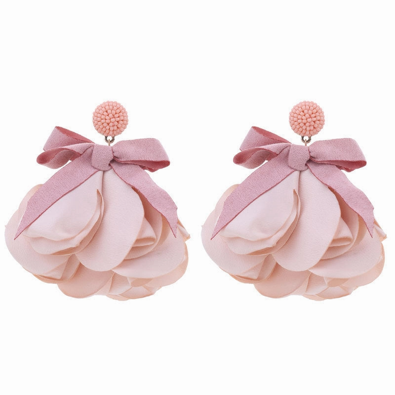 Wholesale Design Fabric Exaggerated Bow Flower Earrings