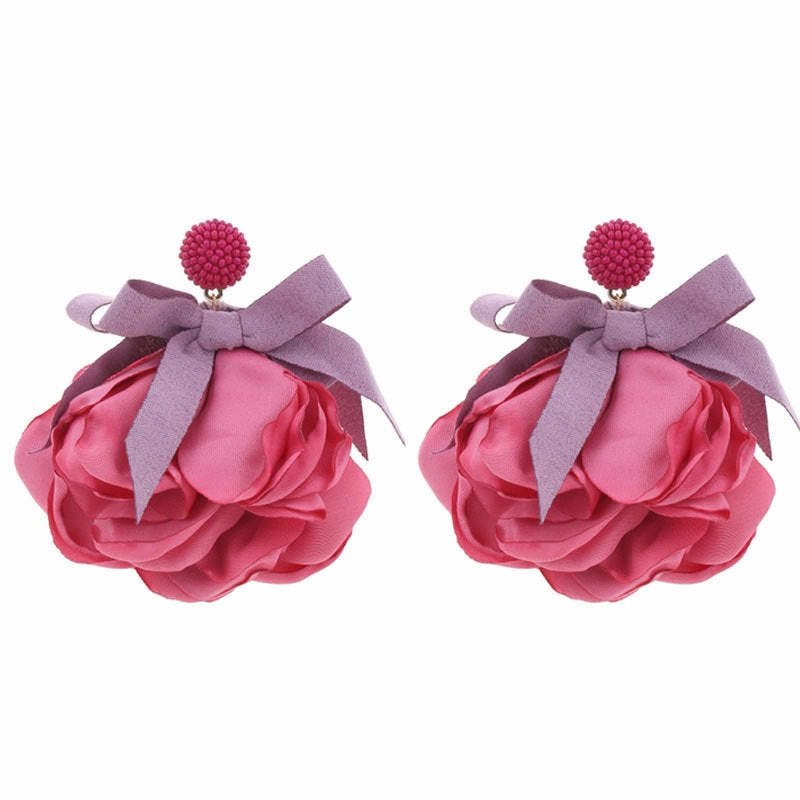 Wholesale Design Fabric Exaggerated Bow Flower Earrings