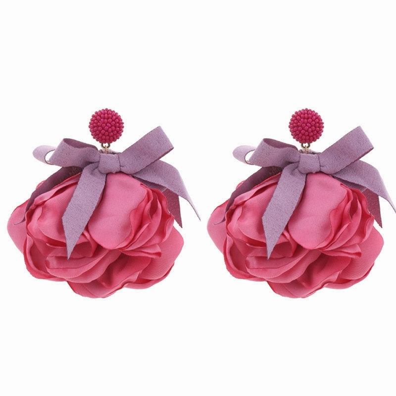 Wholesale Design Fabric Exaggerated Bow Flower Earrings
