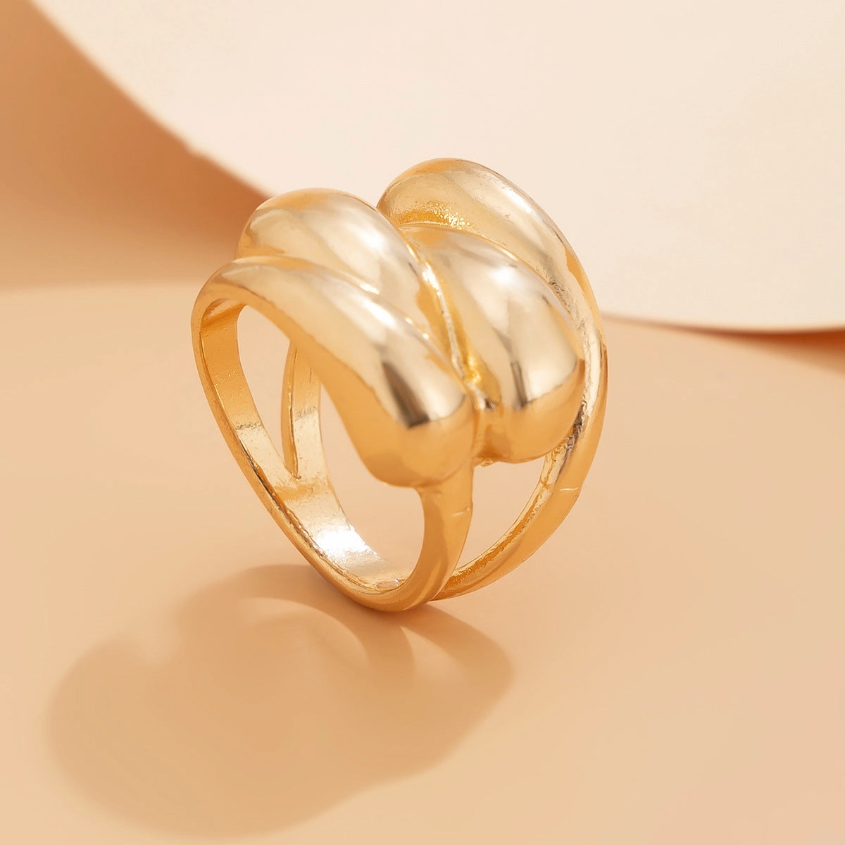 Wholesale Design Metal Polished Open Ring Geometric Water Drop Ring