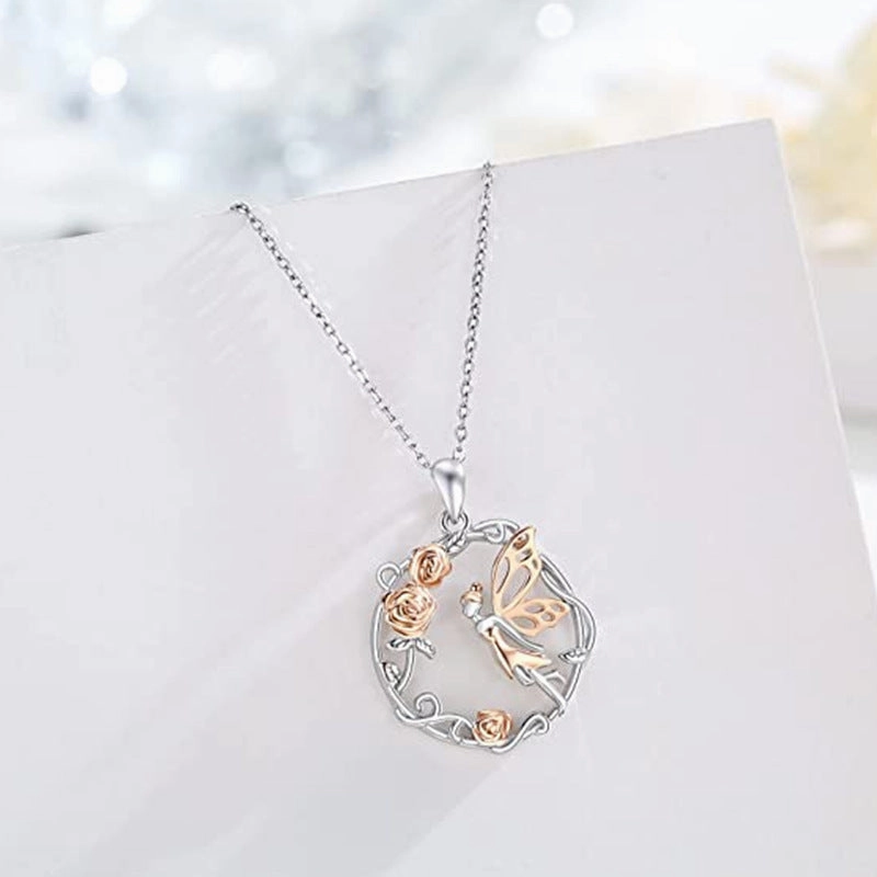 Wholesale Design sense personality exquisite round rose angel pendant clavicle necklace