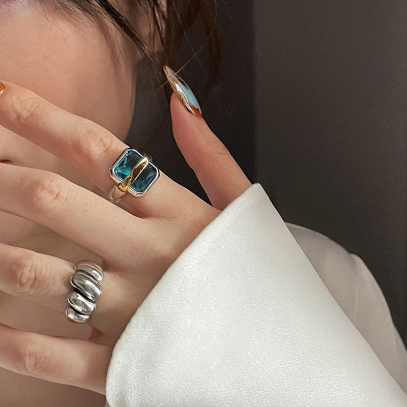 Wholesale design sense square sapphire vintage copper ring
