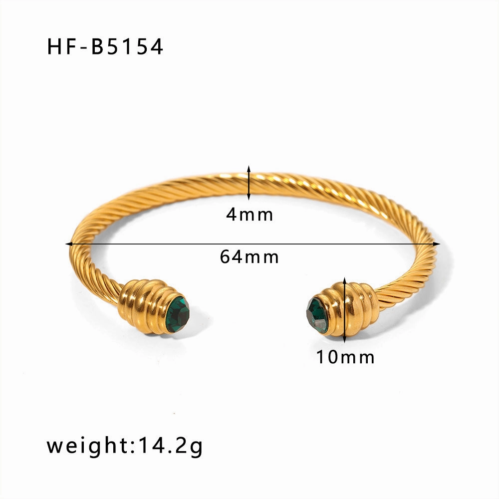 Wholesale Design Steel Bar Pattern Stainless Steel Inlaid Zircon Light Bulb Female Open Titanium Steel 118K Gold Bracelet