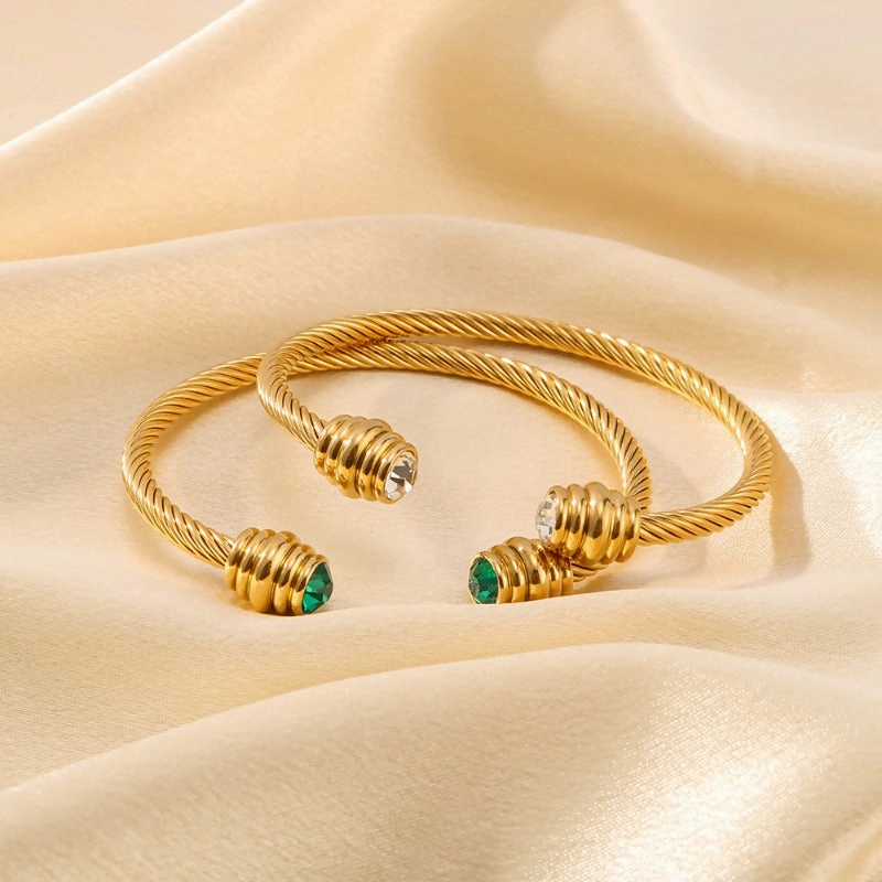Wholesale Design Steel Bar Pattern Stainless Steel Inlaid Zircon Light Bulb Female Open Titanium Steel 118K Gold Bracelet