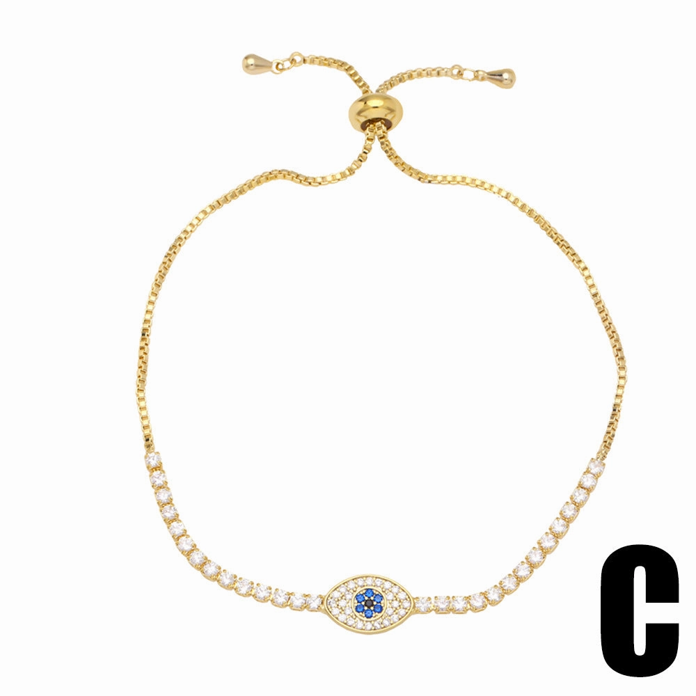 Wholesale Devil Eyes Blue Eyes Gold Plated Copper Bracelet