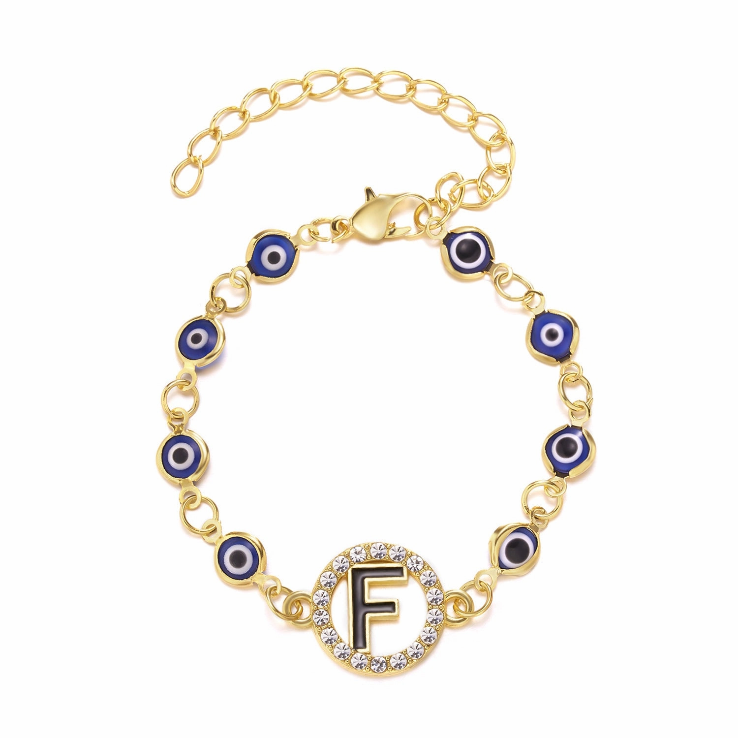 Wholesale Devil's Eye 26 Letters Rhinestone Blue Eyes Alloy Adjustable Bracelet