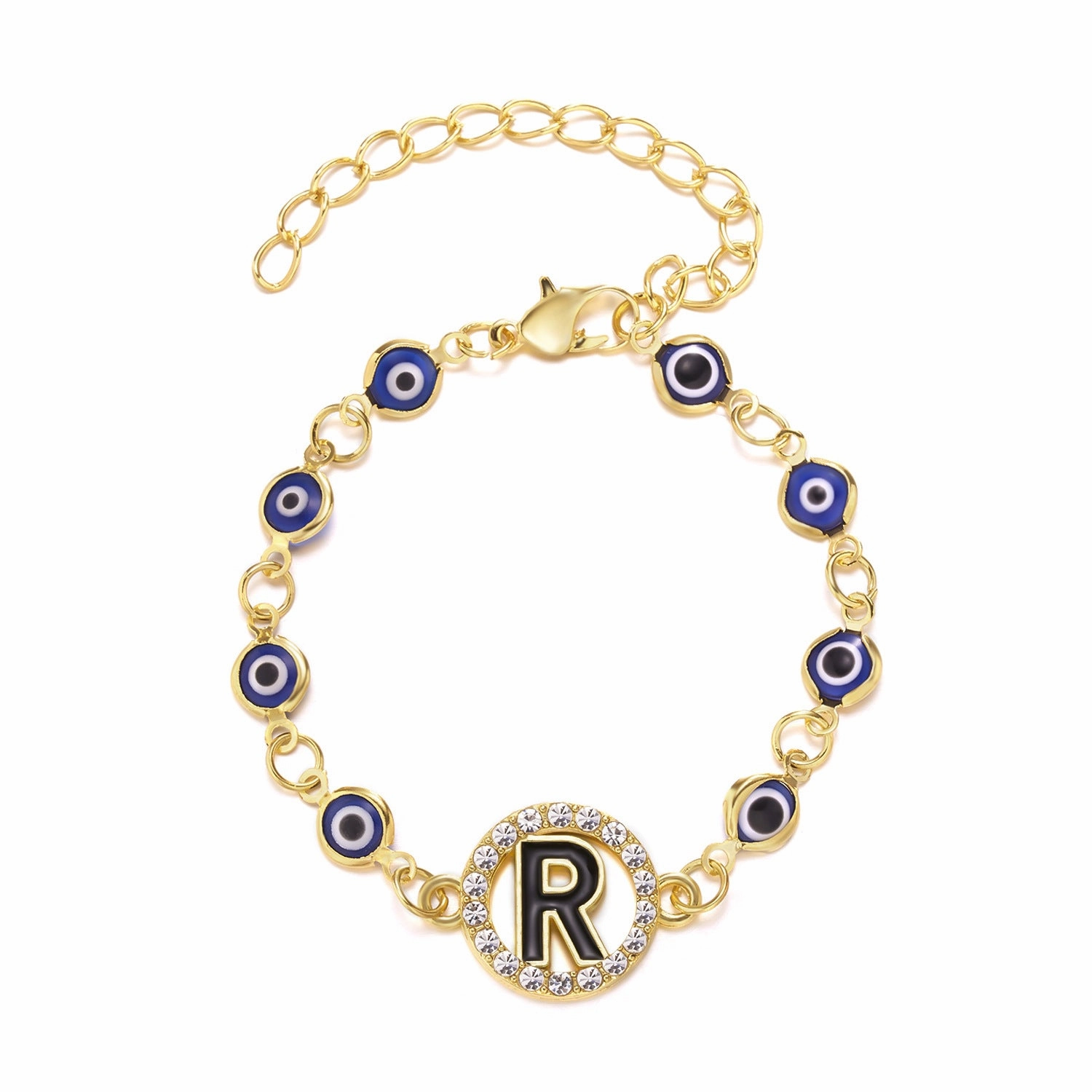 Wholesale Devil's Eye 26 Letters Rhinestone Blue Eyes Alloy Adjustable Bracelet