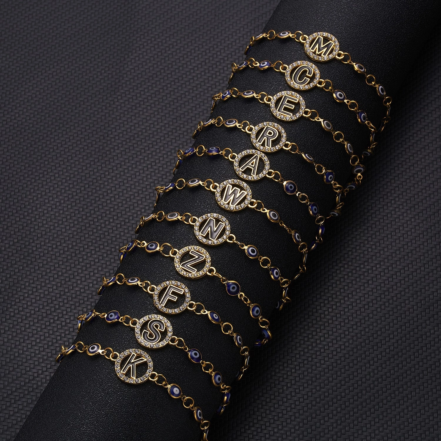 Wholesale Devil's Eye 26 Letters Rhinestone Blue Eyes Alloy Adjustable Bracelet