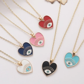 Wholesale Devil's Eye Heart Shaped Alloy Drop Oil Necklace