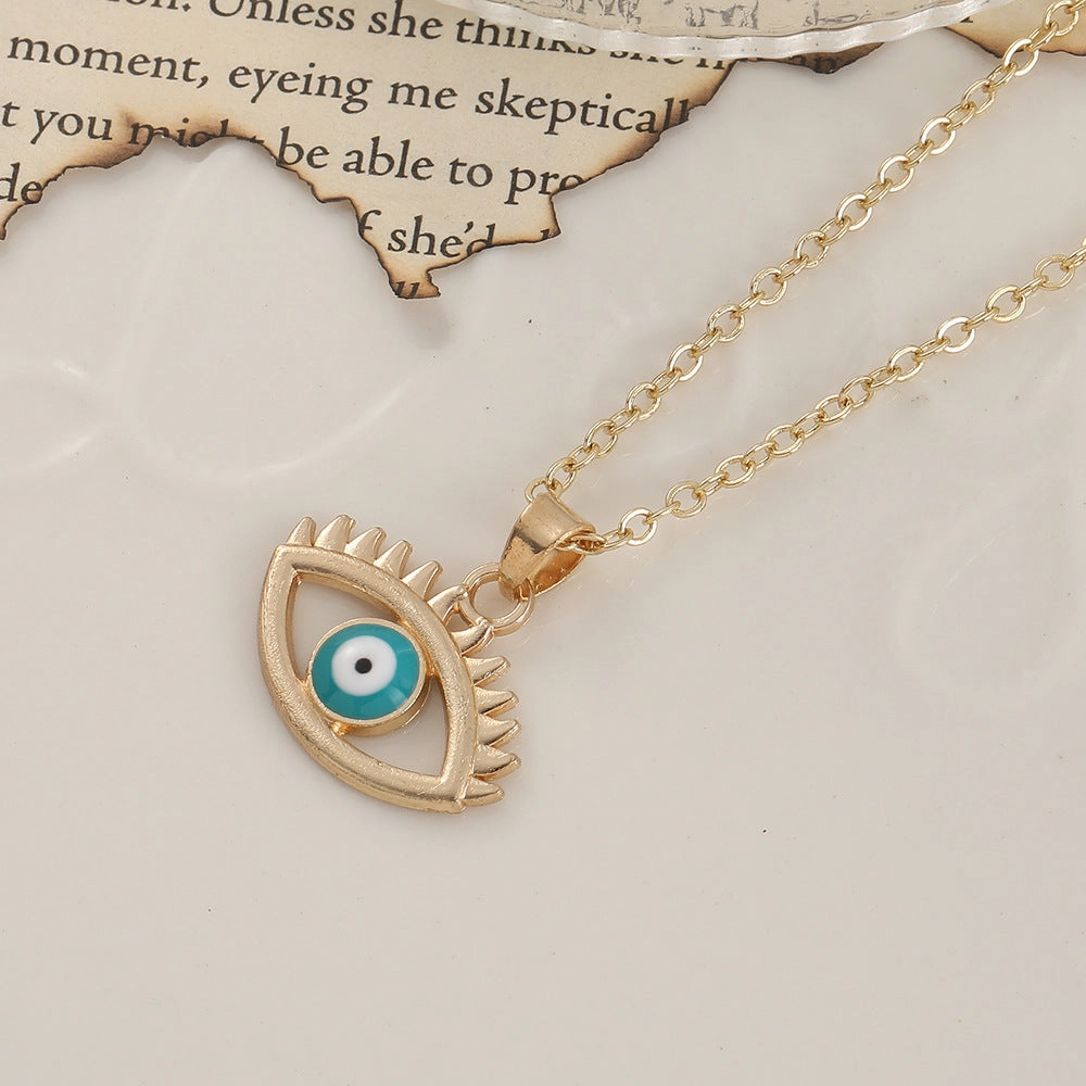 Wholesale Devil's Eye Heart Shaped Alloy Drop Oil Necklace