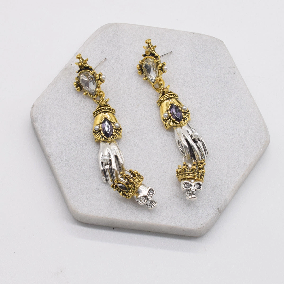 Wholesale Diablo Baroque Crown Skull Metal Earrings