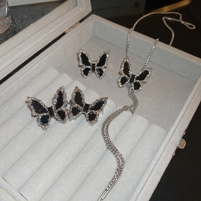 Wholesale Diamond Butterfly Chain Drawstring Necklace Earrings Ring Set