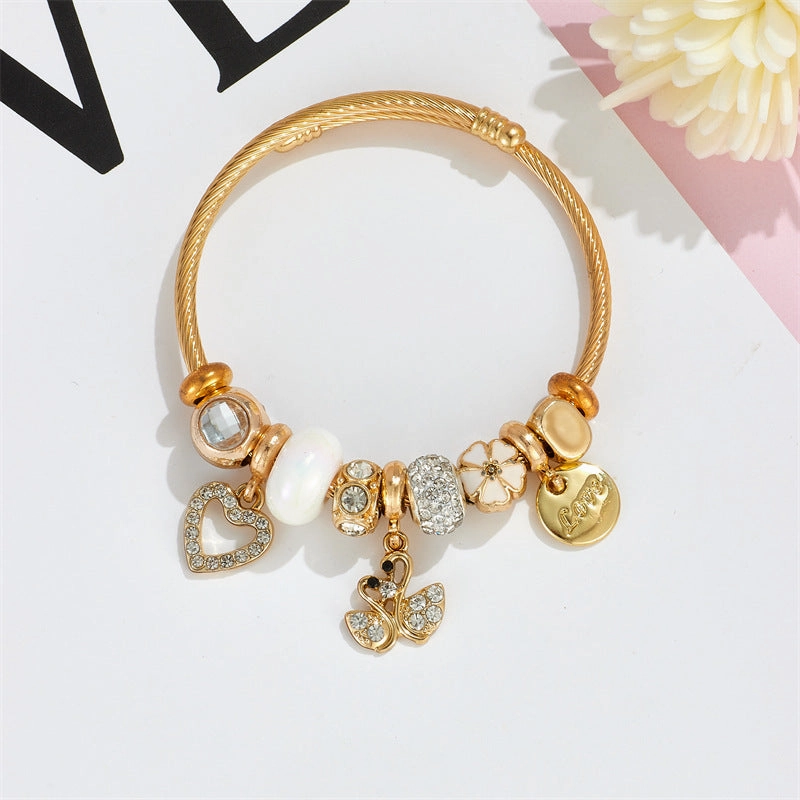 Wholesale Diamond Butterfly Stainless Steel Beaded Bracelet