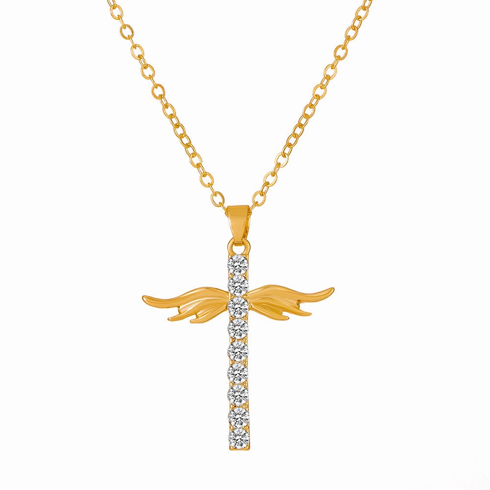 Wholesale Diamond Cross Angel Wings Alloy Necklaces