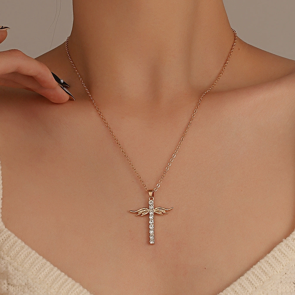 Wholesale Diamond Cross Angel Wings Alloy Necklaces