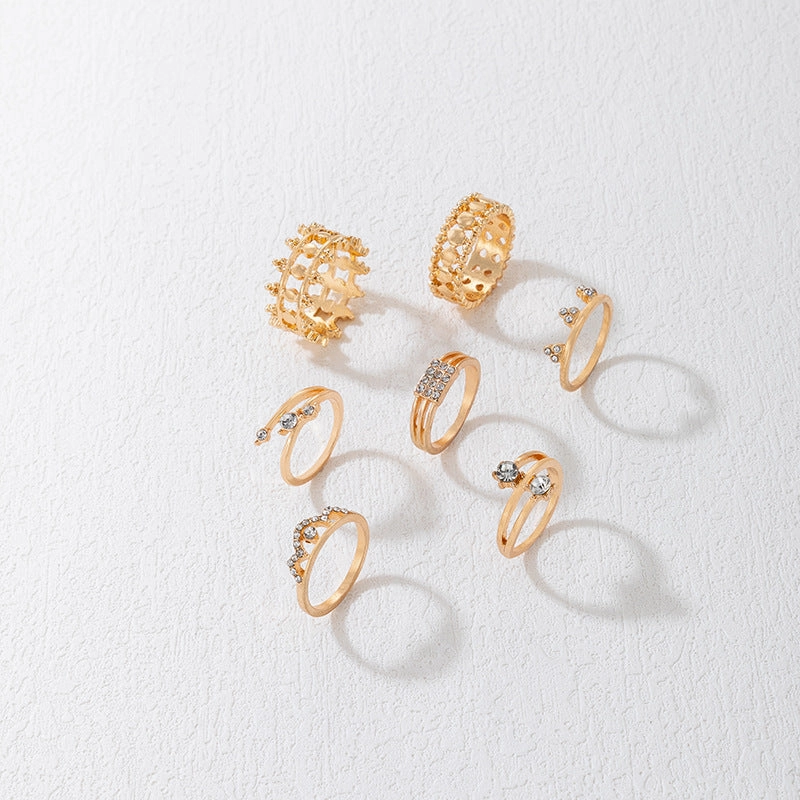 Wholesale Diamond Crown Skeleton Alloy Rings Set of 7