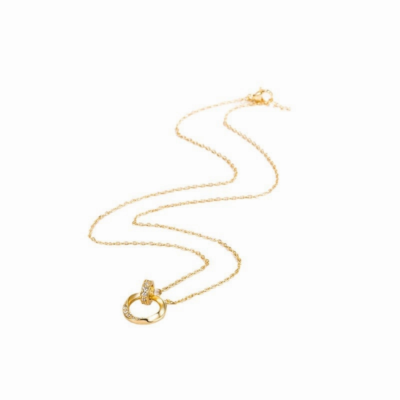 Wholesale Diamond-encrusted double-ring Mobius ring couple necklace for men and women light luxury niche high-end Valentine's Day gift