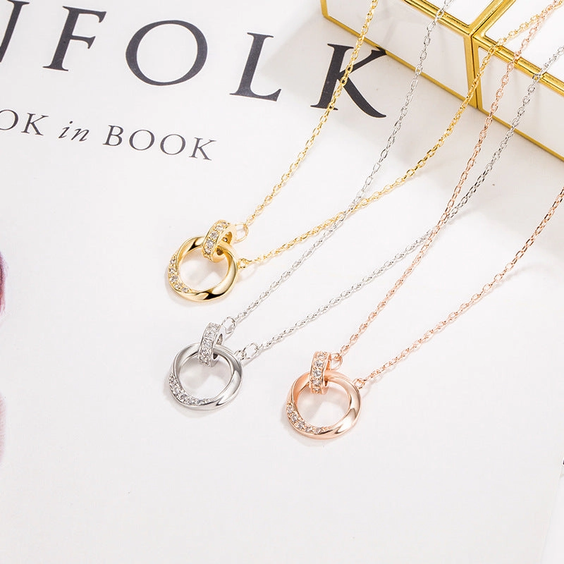Wholesale Diamond-encrusted double-ring Mobius ring couple necklace for men and women light luxury niche high-end Valentine's Day gift