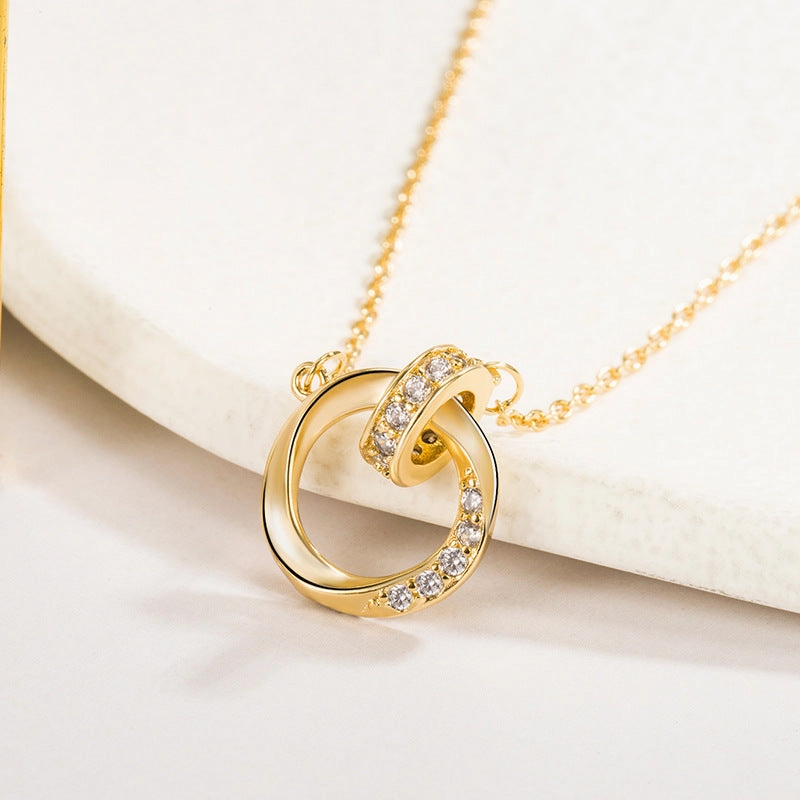 Wholesale Diamond-encrusted double-ring Mobius ring couple necklace for men and women light luxury niche high-end Valentine's Day gift