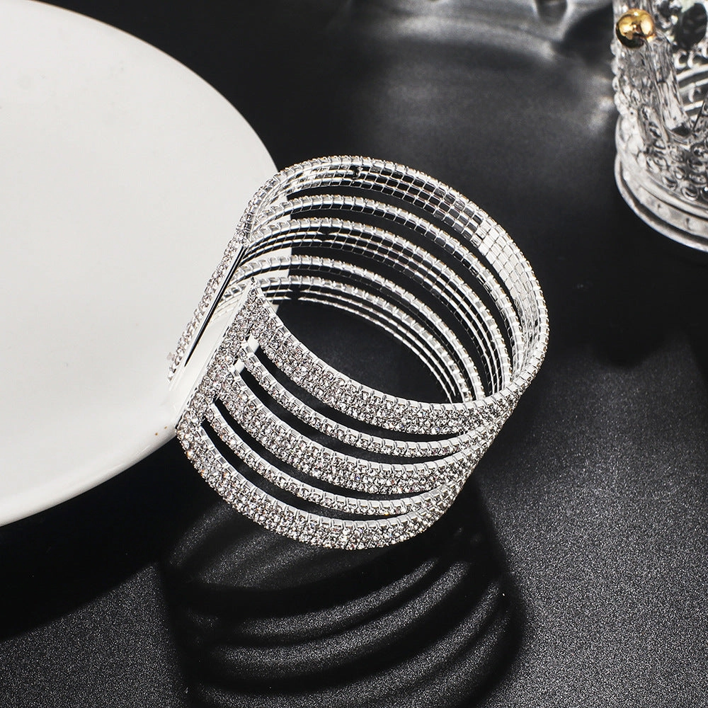 Wholesale Diamond-encrusted Wire Multi-row Wide Bracelet
