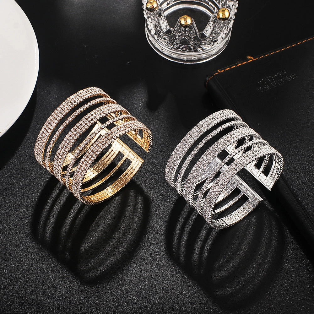 Wholesale Diamond-encrusted Wire Multi-row Wide Bracelet