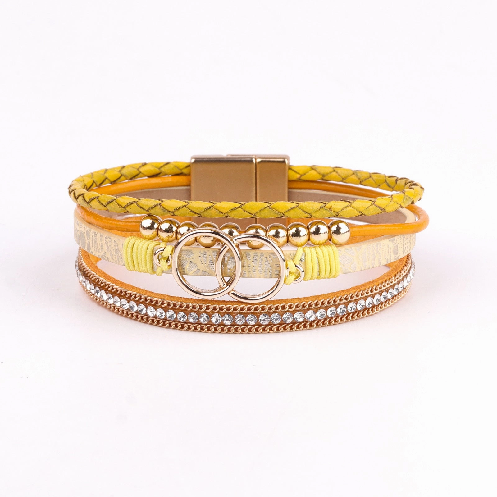 Wholesale Diamond Four Layer Braided Leather Bohemian Bracelet