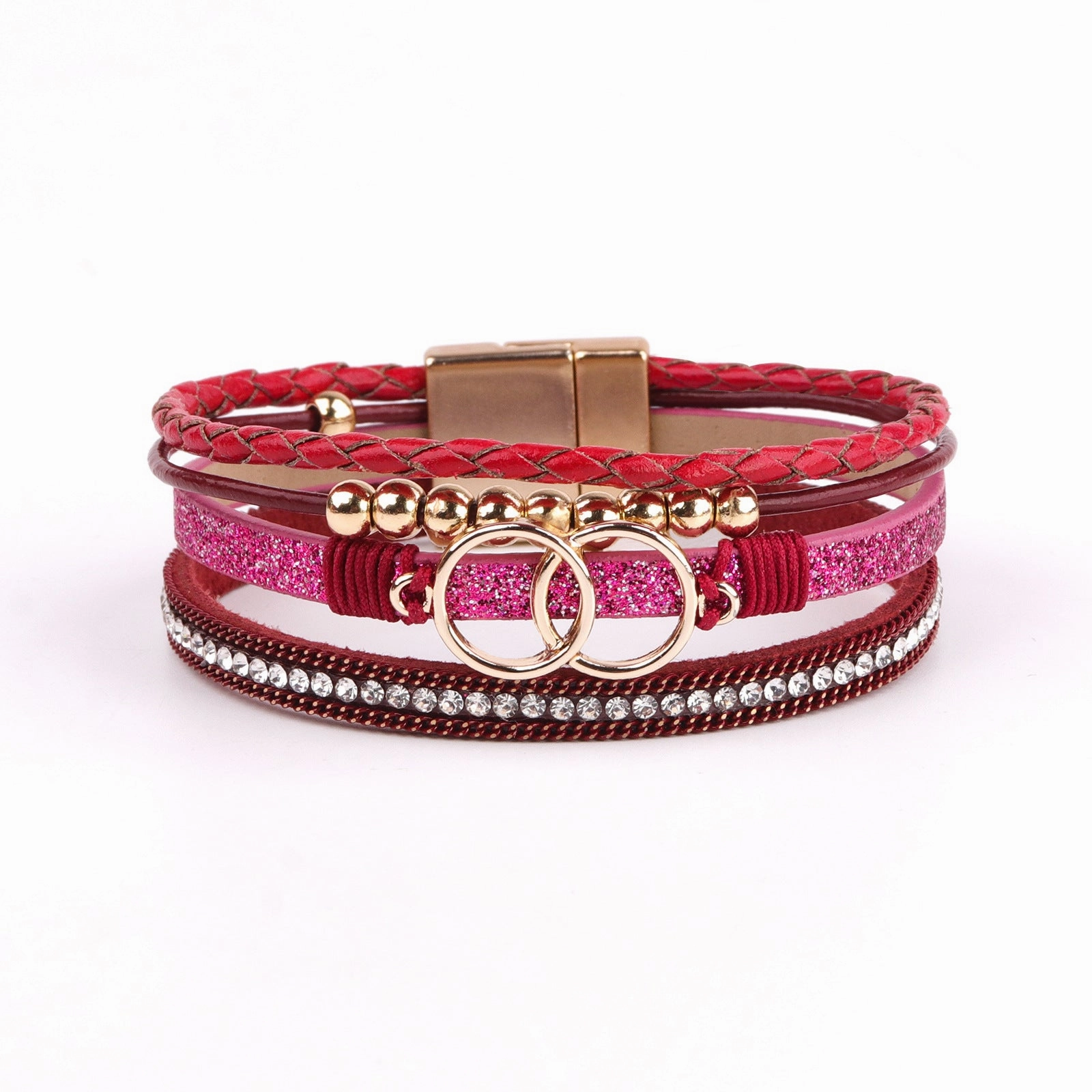 Wholesale Diamond Four Layer Braided Leather Bohemian Bracelet