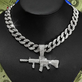 Wholesale Diamond Gun Pendant Alloy Necklace