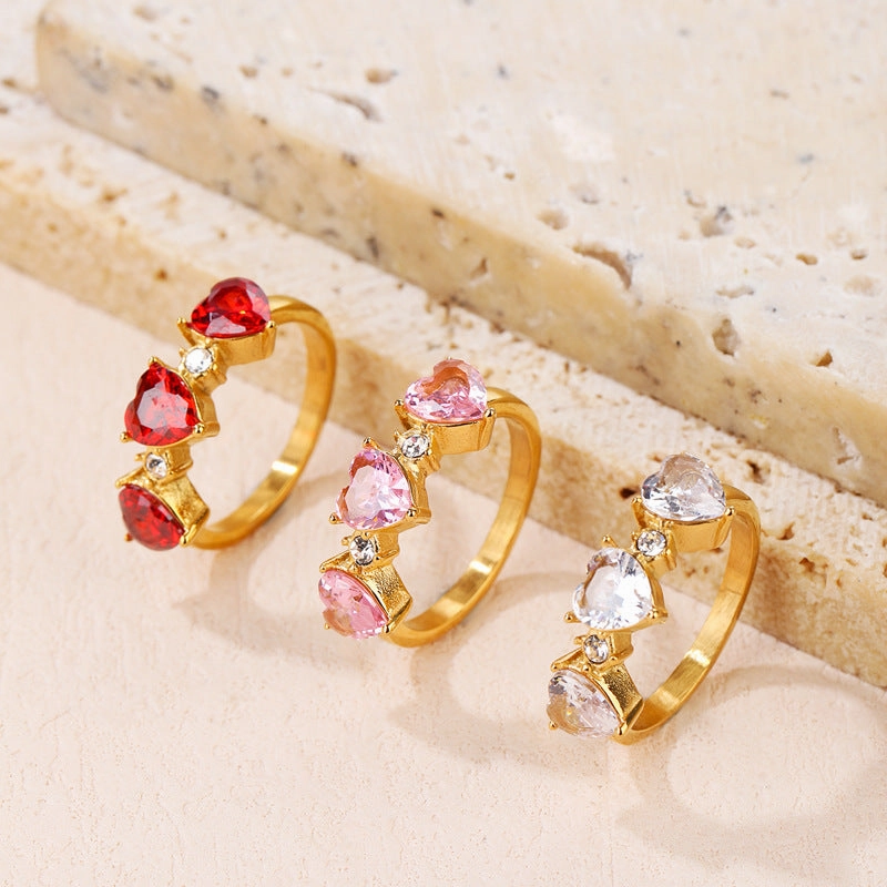 Wholesale Diamond Heart Titanium Steel Rings