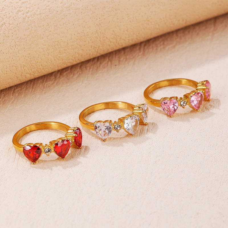 Wholesale Diamond Heart Titanium Steel Rings