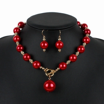 Wholesale Diamond Imitation Pearl Earrings Necklace Jewelry Set