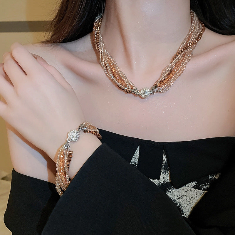 Wholesale Diamond Multi-layer Wrap Crystal Fashion Bracelet Necklace