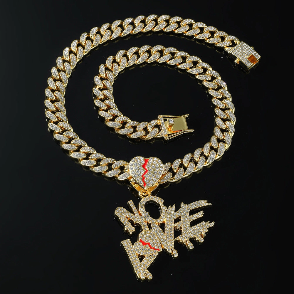 Wholesale Diamond-stitched Letter Love Pendant Men's Clavicle Chain