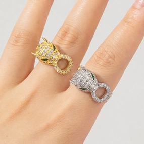 Wholesale Diamond-studded leopard head high-end open adjustable exquisite ring