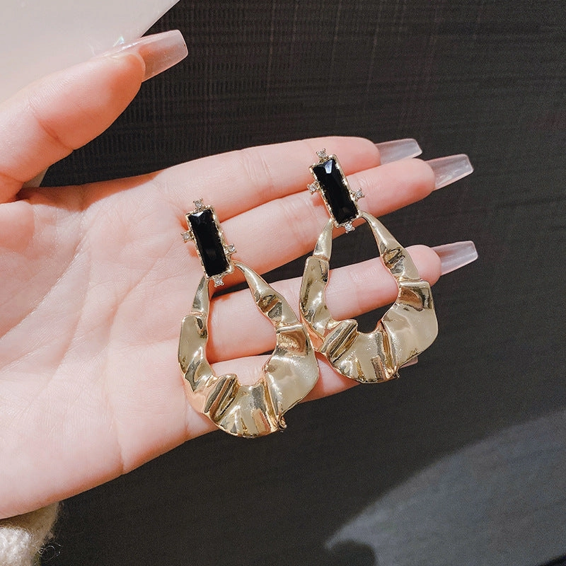 Wholesale Diamond-studded metal irregular pleated geometric Earrings