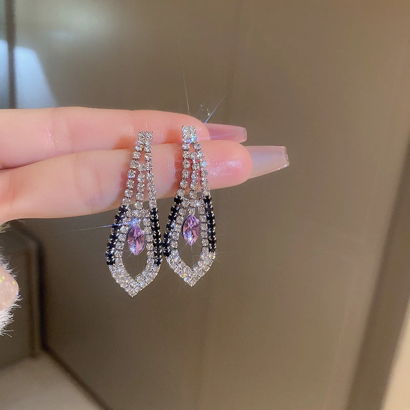 Wholesale Diamond Tassel Super Shiny Geometric Necklace Earring Set