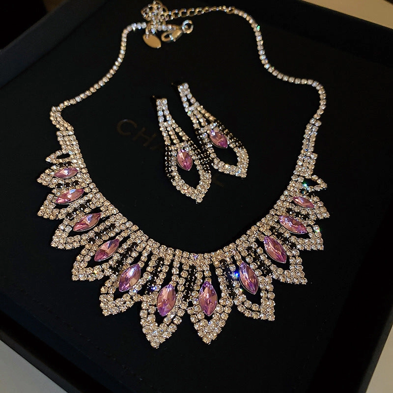 Wholesale Diamond Tassel Super Shiny Geometric Necklace Earring Set