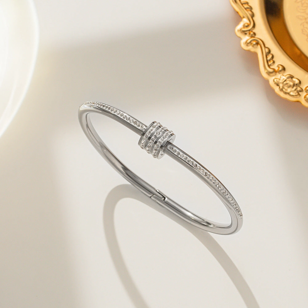 Wholesale Diamond titanium steel Taigang rose gold open bracelet