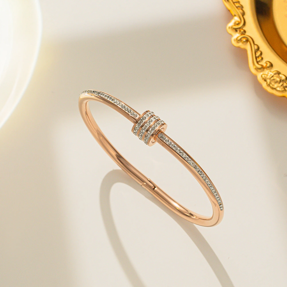 Wholesale Diamond titanium steel Taigang rose gold open bracelet
