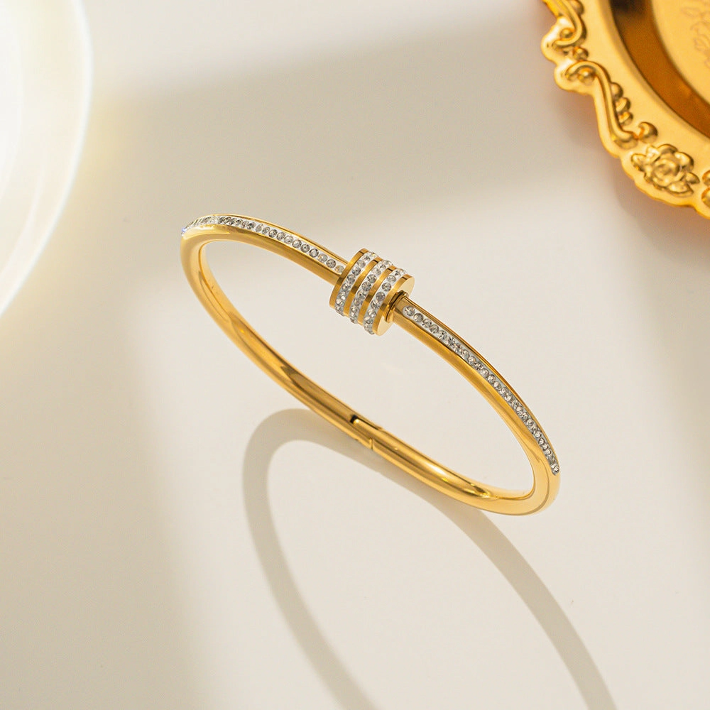 Wholesale Diamond titanium steel Taigang rose gold open bracelet