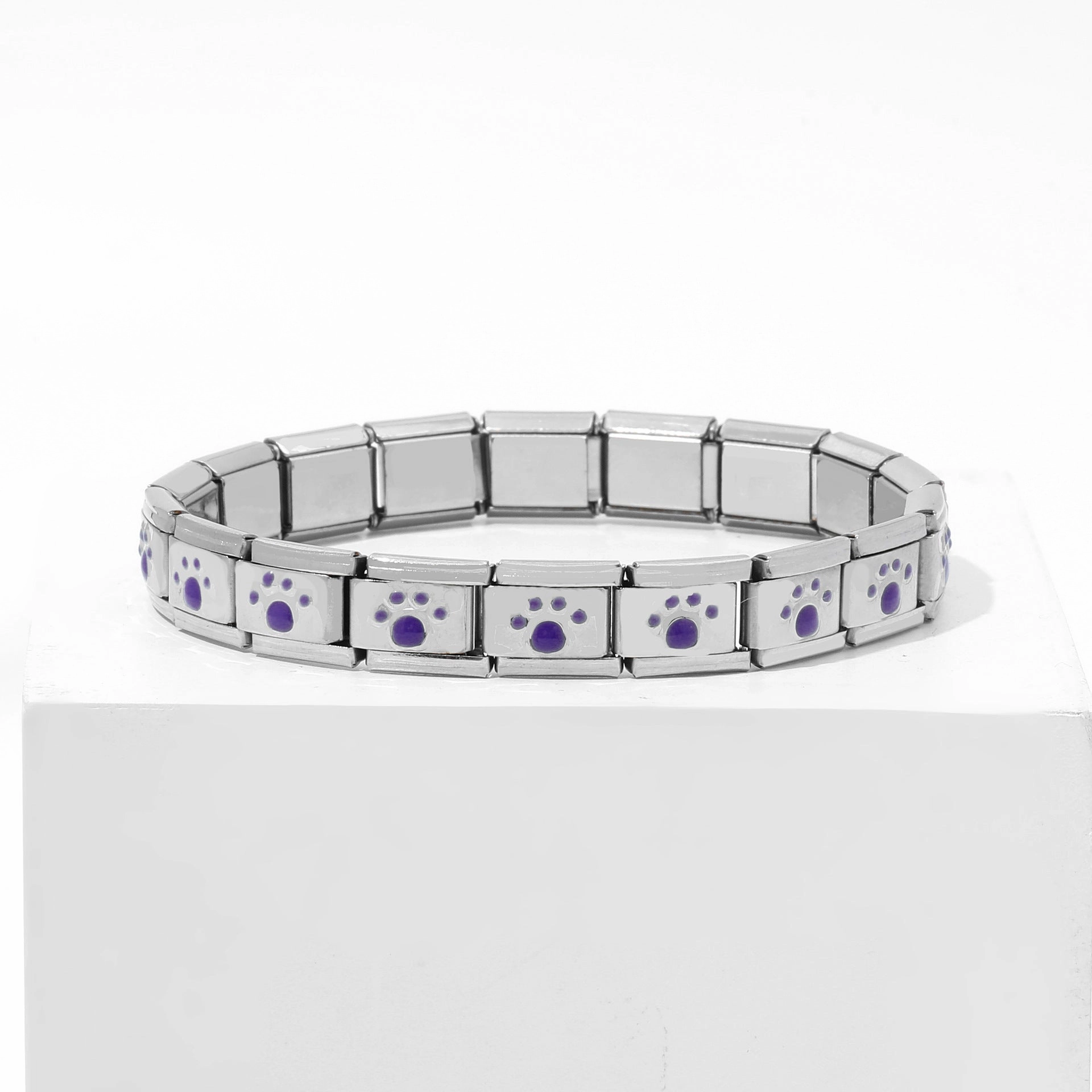 Wholesale DIY 9mm Module Bracelet Love Double Heart Gemstone Series Stainless Steel Splicing Jewelry Single Piece