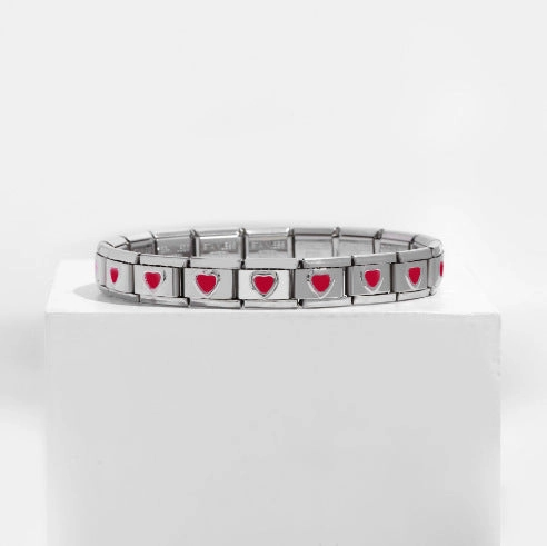 Wholesale DIY 9mm Module Bracelet Love Double Heart Gemstone Series Stainless Steel Splicing Jewelry Single Piece